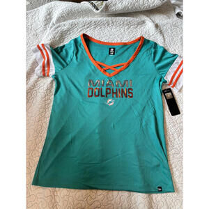 Miami Dolphins Women's V-Neck Dri-Fit Shirt with Sequin Logo Size Large‎